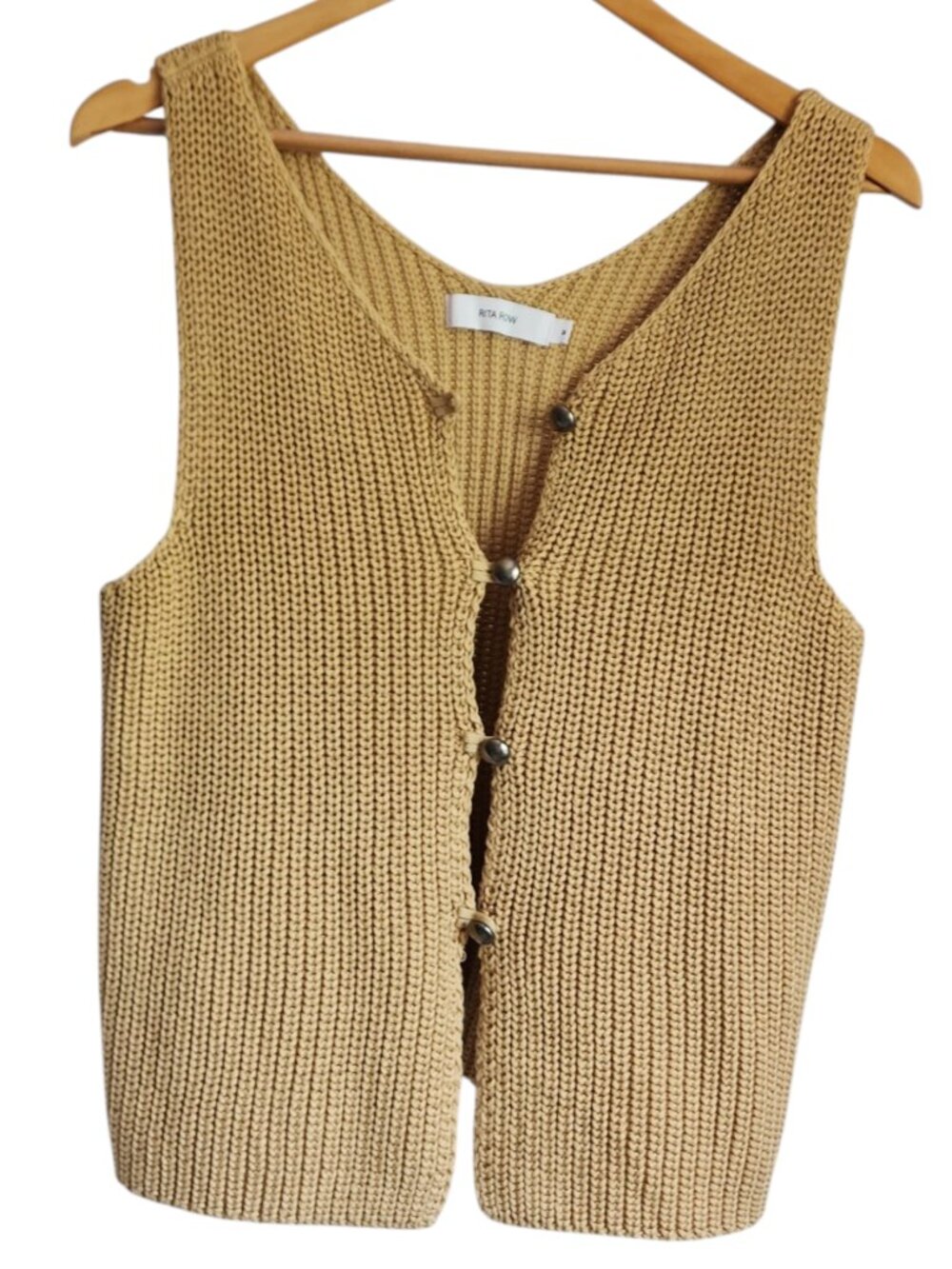 RITA ROW Chunky Knit Button Front Sweater Vest Mustard Yellow Size M